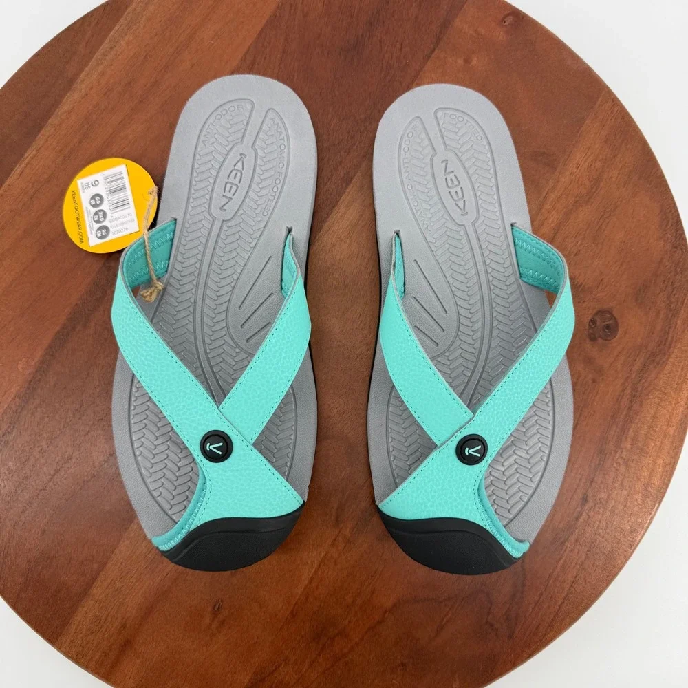 KEEN Barbados TG Flip Flop Sandals Women 9 Pool Blue Bright Aqua Grey 1030276